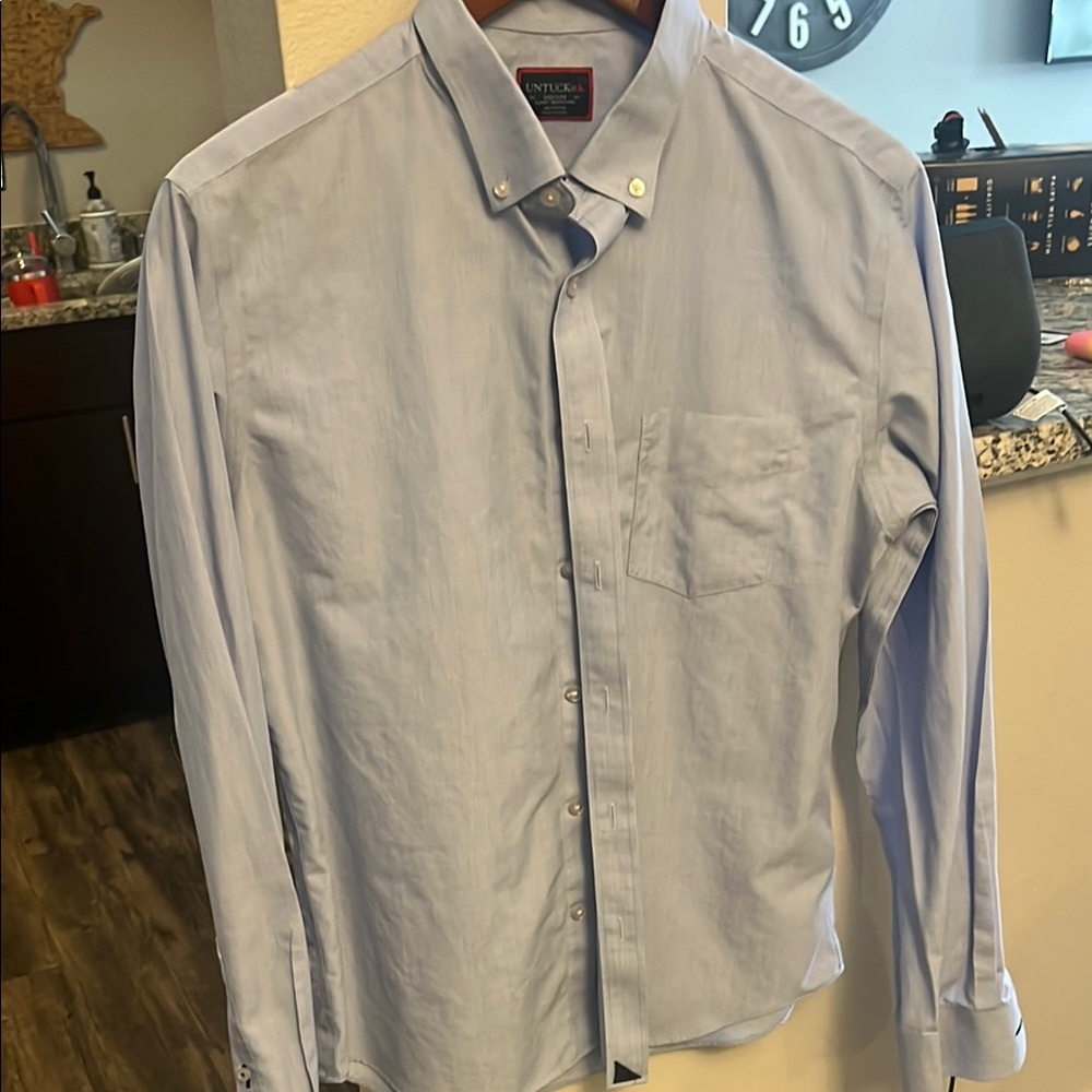 UNTUCKit Blue Dress Shirt with Button-Down Collar and Lightweight Fabric